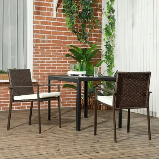 Resenkos Outdoor Dining Room Chairs, Patio Kitchen Chairs,PE Rattan Outdoor Dining Chair Set with Cushion and Backrest, Cream White,2 Pcs image {8}