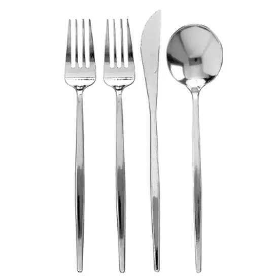Silver Spoons Modern Disposable Flatware Set, Includes 48 Forks, 24 Spoons and 24 Knives, Opulence Collection image {5}