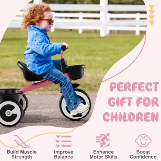 Infans Toddler Tricycle Kids Trike with Adjustable Seat Front & Rear Storage Baskets image {8}