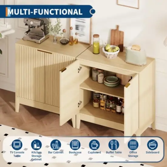 Small Fluted Sideboard Cabinet with Storage, 32" Modern Sideboard Buffet Storage Console Table, Mid Century 2 Doors Accent Cabinet with Doors image {6}