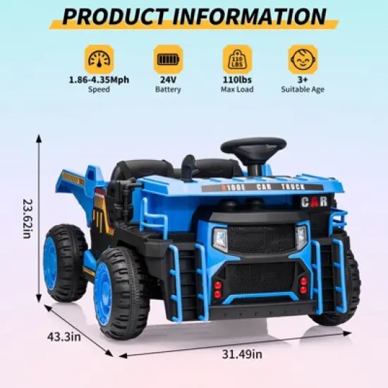 Ride On Dump Truck, 2 Seater Ride On Construction Vehicle with Remote Control, Electric Dump Bed, Ride On Car Toy for Kids image {1}
