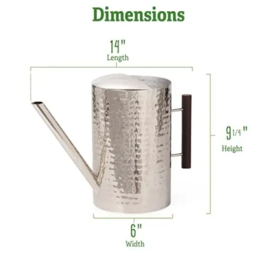 Gardener's Supply Company Stainless Steel Watering Can | Stylish and Modern Design with Easy Grip Wooden Handle & Long Spout to Prevent Spillage | image {1}