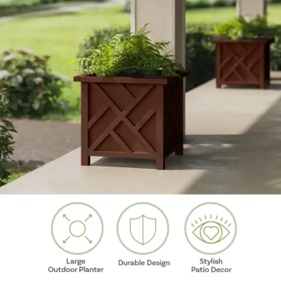 15.5-inch Lattice Design Planter Box - Decorative Outdoor Flower or Plant Pot - Front Porch, Patio, and Garden Decor by Pure Garden image {4}