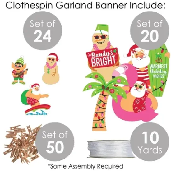 Big Dot of Happiness Tropical Christmas - Beach Santa Holiday Party DIY Decorations - Clothespin Garland Banner - 44 Pc image {4}