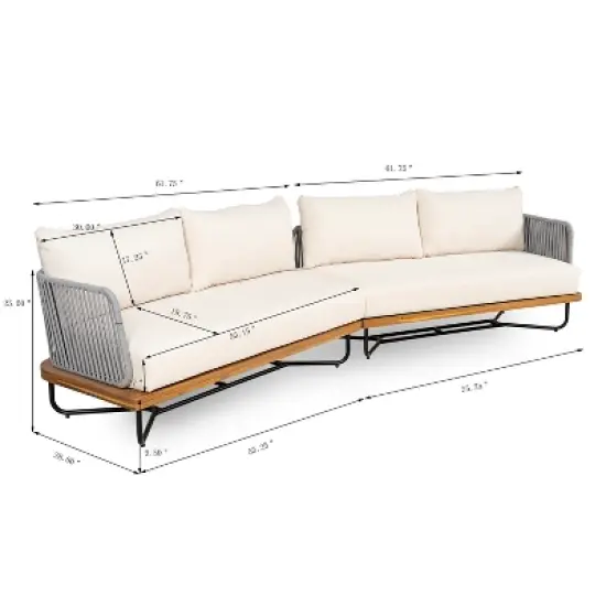 Christopher Knight Home Foisy Modern Outdoor Acacia Wood and Rope Weave Sectional Sofa Set with Water-Resistant Cushions image {2}