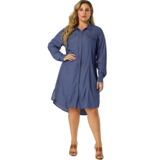 Agnes Orinda Women's Plus Size Chambray Shirt Long Sleeve Chest Pocket Denim Jacket image {3}
