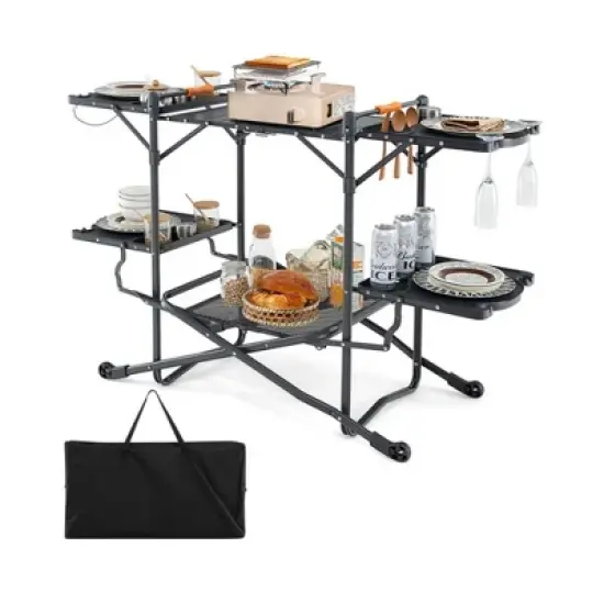 FURNIinspire Outdoor Grills, Griddles and Smokers Professional Camp Kitchen System, for Backcountry, Group Camping, Black, 75.03"*19.23"*6.24" image {5}