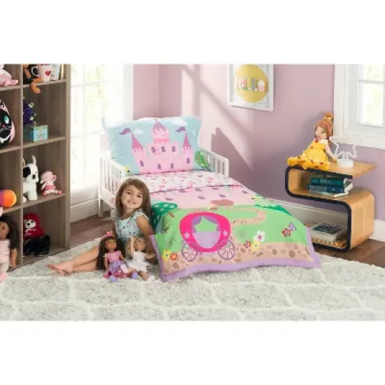 EVERYDAY KIDS Princess Storyland- 4 Piece Toddler Bedding Set Includes Comforter, Flat Sheet, Fitted Sheet and Reversible Pillowcase image {3}