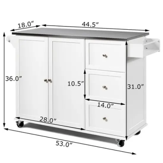 Costway Kitchen Island 2-Door Storage Cabinet Stainless Steel Top w/ Drawers image {8}
