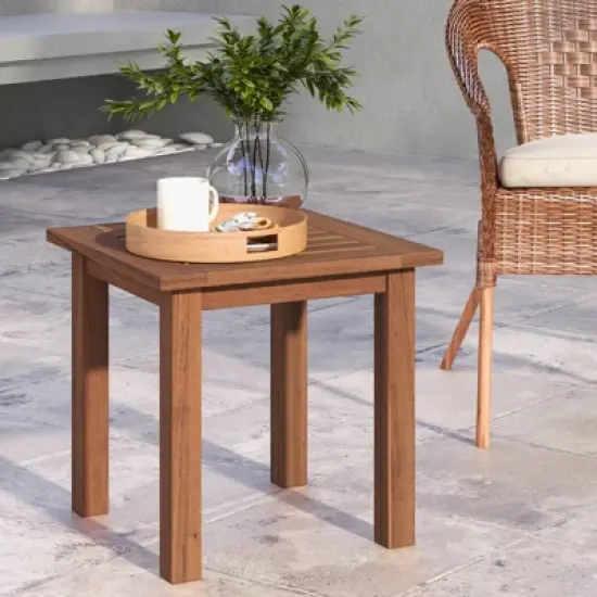 Tangkula 1PC/2PCS Patio Hardwood End Table Square Side Table with Slatted Tabletop Small Coffee Bistro Table Indoor Outdoor Side Table image {5}