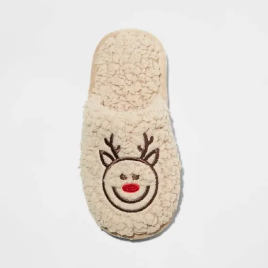 Kids' Holiday Reindeer Happy Face Scuff Slippers - Wondershop&trade; Brown image {2}