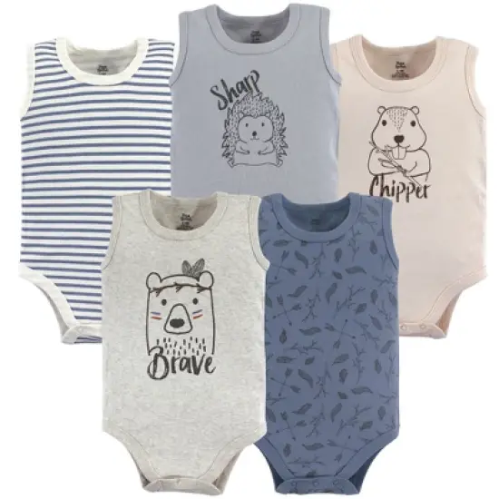 Yoga Sprout Baby Boy Cotton Bodysuits 5pk, Wild Woodland image {1}
