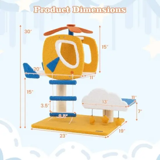 Tangkula Aviation-themed Cat Tree for Indoor Cats w/ Helicopter Top Perch Scratching Post image {8}