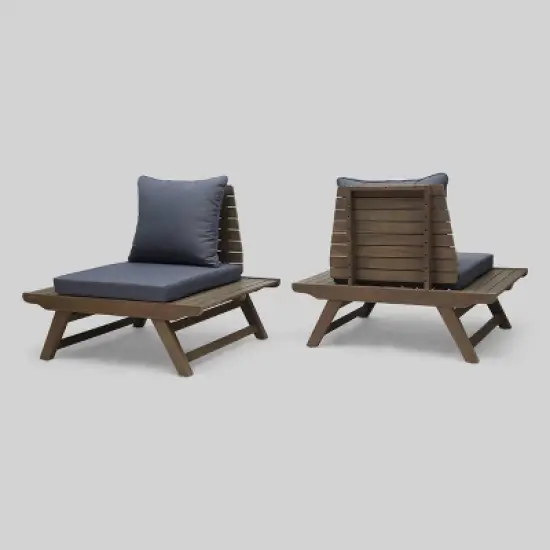 Sedona 2pk Acacia Wood Club Chairs Gray/Dark Gray - Christopher Knight Home: Weather-Resistant Patio Accent Chairs image {6}