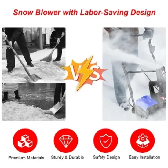 15Amp Corded Snow Blower w/ 180&deg;Chute Rotation & 2 Transport Wheels Red\Blue image {3}