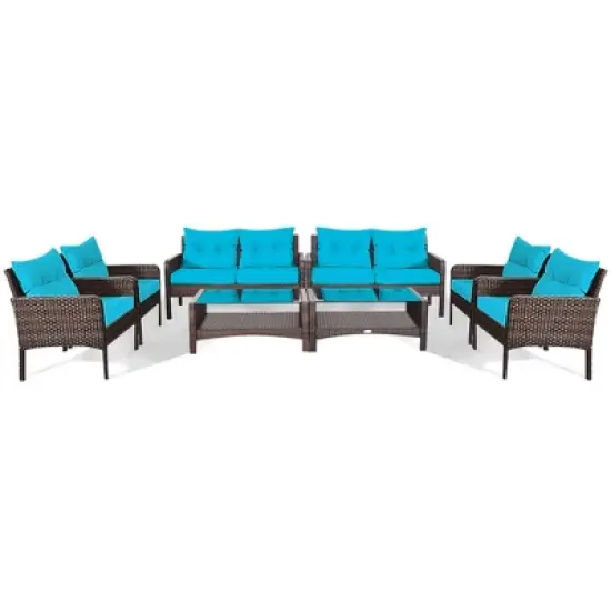 Tangkula 8PCS Rattan Patio Conversation Set Outdoor Furniture Set Cushioned image {9}