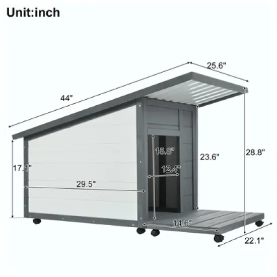 Racxily Outdoor Dog house With Food bowl, 4 swivel wheels image {4}