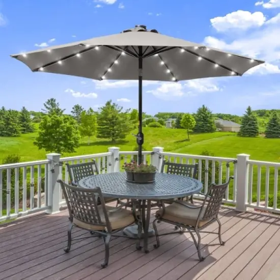 Sonkuki 9ft LED Round Outdoor Patio Market Umbrella w/Aluminum Pole and 8 Sturdy Ribs image {12}