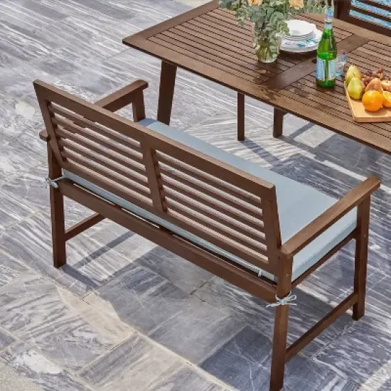 4pc Farmhouse Slatted Eucalyptus Wood Patio Dining Set with Bench - Vifah image {2}