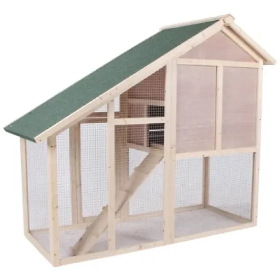 PawHut 55" L 2-Tier Wooden Rabbit Hutch Bunny Cage Small Animal House with Ramp, Waterproof Roof, Removable Tray and Outdoor Run image {6}