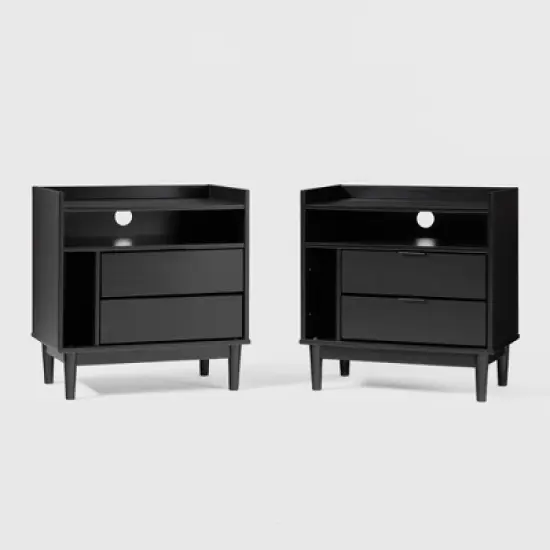 2pk Mid-Century Modern Solid Wood 2 Drawer Storage Nightstands - Saracina Home image {7}