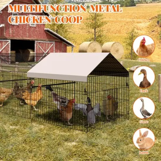 Chicken Coop Walk in Run - Metal Poultry Pen with Waterproof Cover, Portable Hen House for Chickens, Ducks & Small Pets image {5}
