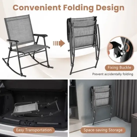 Costway 2pcs Patio Folding Rocking Chair Heavy-Duty Metal Frame Rockers Outdoor image {7}