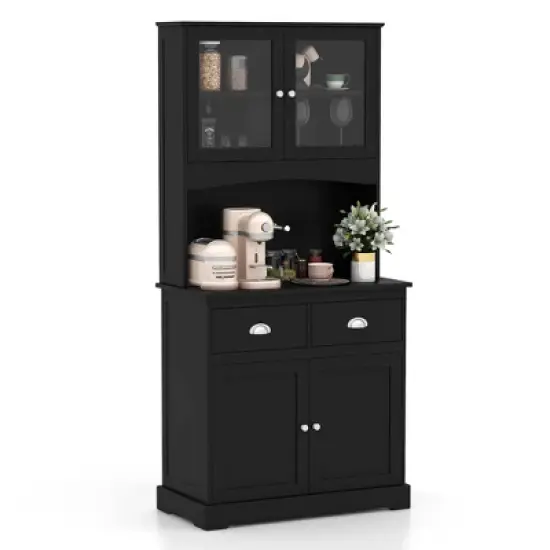 Costway 67'' Storage Cabinet Closet Kitchen Pantry Cupboard with Adjustable Shelves Black/White image {9}