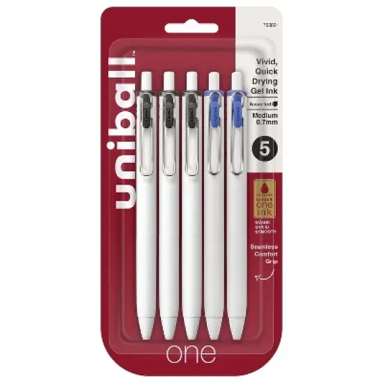 uni-ball uni one Retractable Gel Pens Medium Point 0.7mm Black/Blue Ink 5/Pack (70380) image {8}