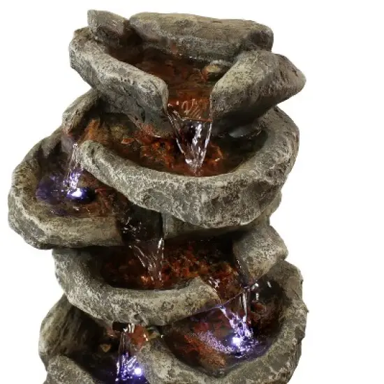 Sunnydaze Indoor Home Office Relaxing 6-Tiered Stone Falls Tabletop Water Fountain with LED Lights - 15" image {4}