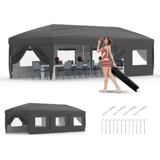 10x30 FT Heavy Duty Canopy Tent with 8 Removable Sidewalls, Portable Roller Bag, 3 Height Settings, 8 Weight Bags, 8 Stakes & 6 Guy Ropes image {10}