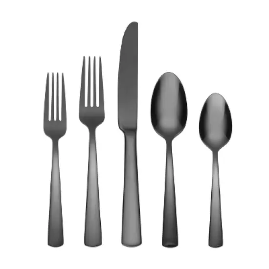 Oneida 20pc Stainless Steel Aptitude Glossy Midnight Flatware Set: Modern Black Silverware Service for 4, Dishwasher-Safe image {6}