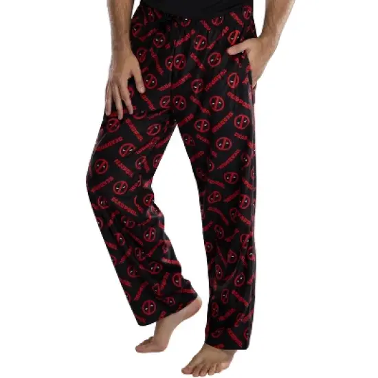 Marvel Mens' Deadpool Logo All Over Print Pajama Pants Black image {1}