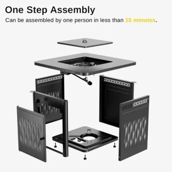 East Oak 32" Brazi Propane Square Outdoor Tabletop Fireplace Black: Iron Frame, Rust & Heat-Resistant image {4}