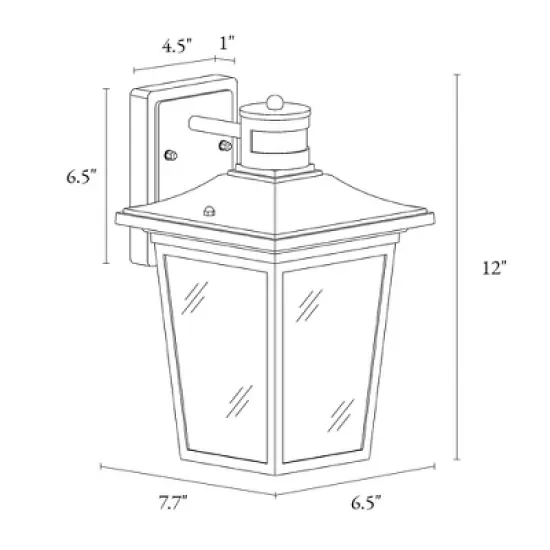 LNC 12" Metal/Glass Cage Modern Iron Outdoor Wall Light Matte Black: Waterproof, PIR Motion Sensor, Dusk to Dawn Photocell Control image {3}