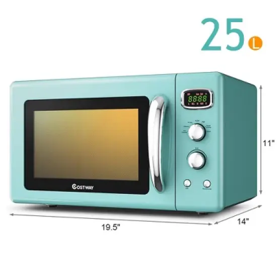 Costway 0.9Cu.ft. Retro Countertop Compact Microwave Oven 900W 8 Cooking Settings BlackGreenWhite image {8}