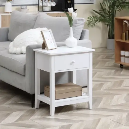 HOMCOM Side Table, Modern End Table with Storage Drawer and Shelf, Nightstand for Bedroom, or Living Room, Set of 2, White image {2}
