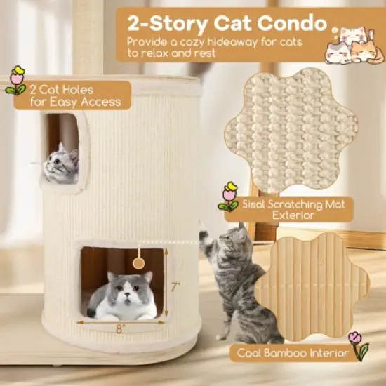 Tangkula Modern Cat Tree for Indoor Cats w/ 2-Story Condo Sisal Scratching Posts & Mat image {3}