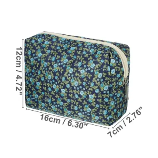 Unique Bargains Portable Peony Makeup Bag Green Blue 1 Pc image {1}