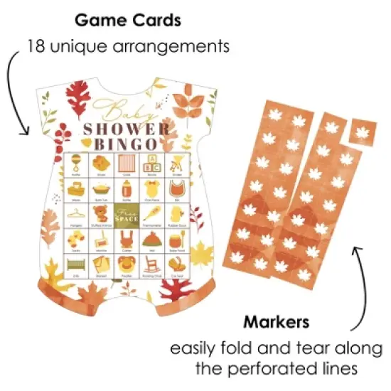 Big Dot of Happiness Fall Foliage Baby - Picture Bingo Cards and Markers - Autumn Leaves Baby Shower Shaped Bingo Game - Set of 18 image {1}