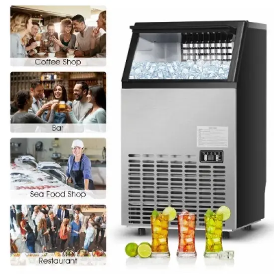 Costway Built-In Stainless Steel Commercial 110Lbs/24H Ice Maker Portable Ice Machine image {1}