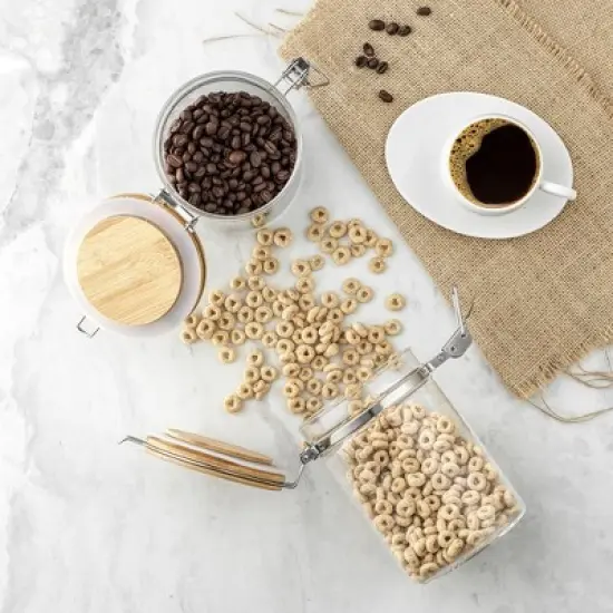 JoyJolt Kitchen Storage Jars with Airtight Bamboo Clamp Lids - 27 oz - Set of 2 image {3}