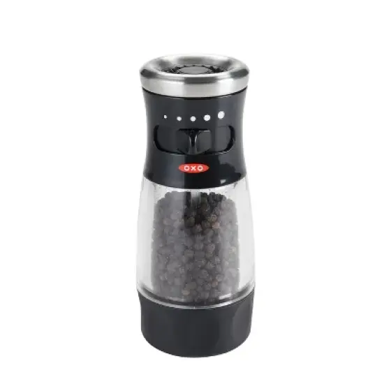 OXO Softworks Pepper Grinder: Black Refillable Spice Mill, Stainless Steel, Mess-Free Design, 5.65" Height image {4}