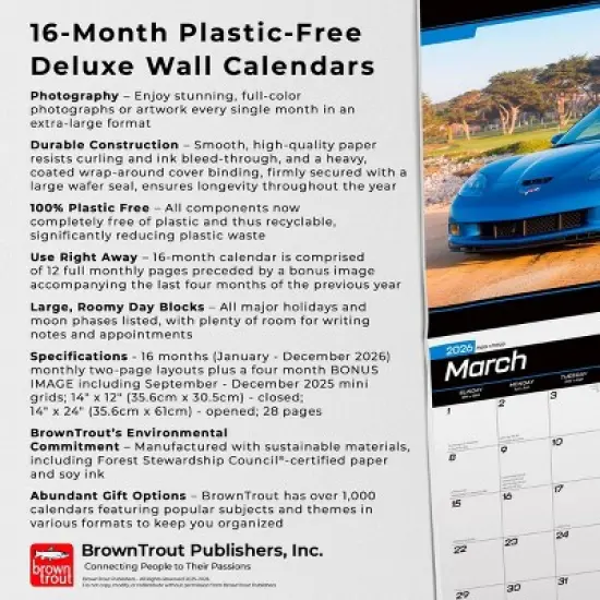 BrownTrout Corvette 2026 14"x24" Hanging Deluxe Wall Calendar Plastic-Free image {5}