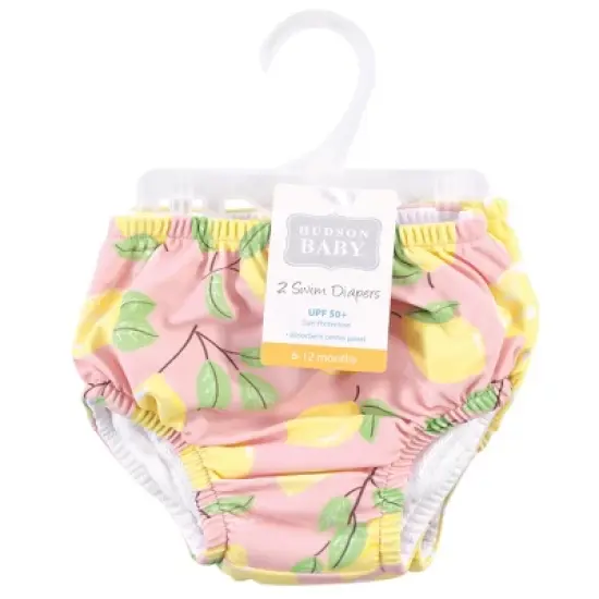 Hudson Baby Infant and Toddler Girl Swim Diapers, Pink Lemons image {1}