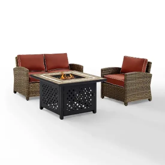 3pc Bradenton Outdoor Steel Fire Pit Set Sangria/Weathered Brown - Crosley image {6}