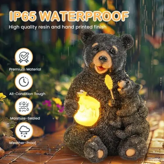 GIGALUMI Solar Loving Mother and Child Bears Statue Light for Gift, Outdoor Garden Decor with LED Lights for Mom, Grandma & Wife, Waterproof image {2}