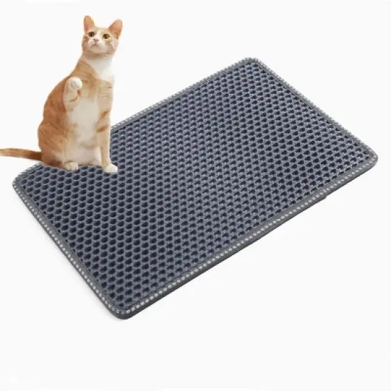 SEVOBAL Litter Box Mat with Double Layers Urine-Proof Non-Slip Litter Trapping Mat Easy Clean Kitty Litter Scatter Control, Gray, 54.5"*38.5"*2" image {5}