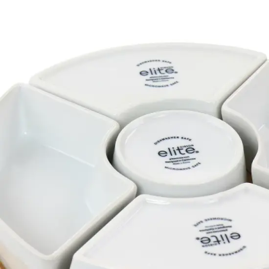 Gibson Elite Gracious Dining 6 Piece Tidbit Dish Set with Rotating Wood Base image {1}