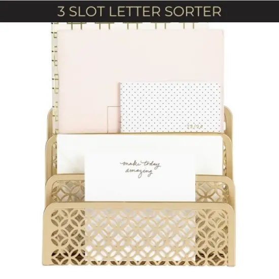 Blu Monaco Gold Desk Mail Organizer - Letter Holder and Bill Organizer for Desk - Gold Mail Storage and Letter Sorter image {1}